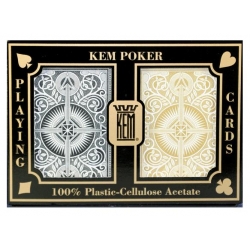 Karty KEM pokerowe Jumbo - czarno-złote - 100% plastik USPC